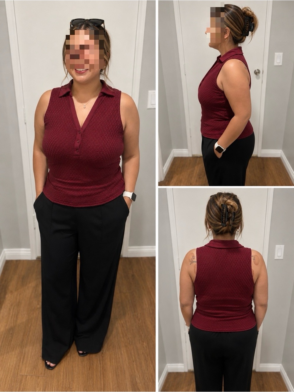 a.n.a Wine Red Sleeveless Polo Tank